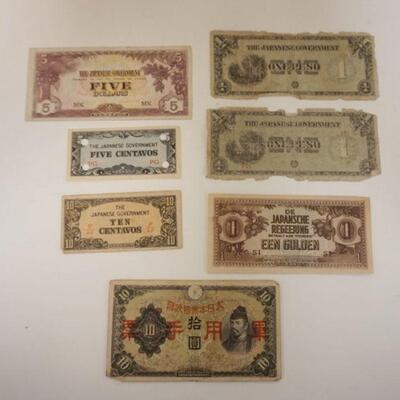 1159	7 PIECE GROUP OF ANTIQUE JAPANESE PAPER CURRENCY MONEY
