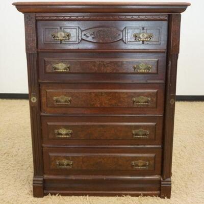 1020	VICTORIAN SIDE LOCK 5 DRAWER CHEST MISSING TOP GALLERY , APPROXIMATELY 38 IN X 21 IN X 47 IN
