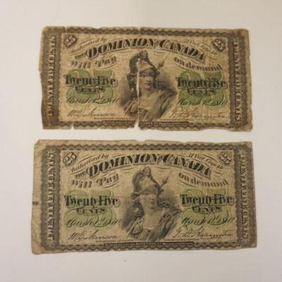 1158	DOMINION OF CANADA 25 CENT NOTE 1870 X 2
