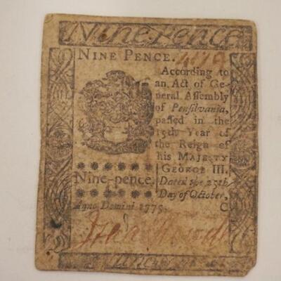 1147	1775 COLONIAL CURRENCY NINE PENCE, HALL & SELLERS
