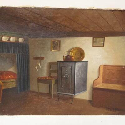 1266	OIL PAINTING ON CANVAS POUL RONNE (1884-1914), INTERIOR PAINTING, APPROXIMATELY 19 IN X 27 IN
