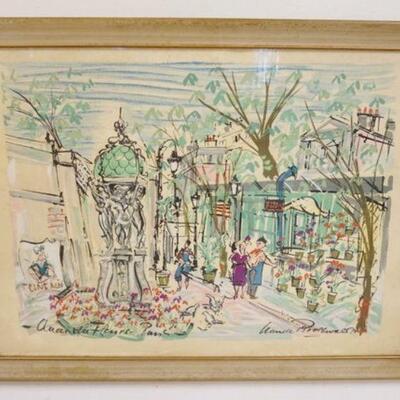1265	FRAMED WATERCOLOR SIGNED, FRENCH STREEET SCENE, APPROXIMATELY 28 IN X 37 IN OVERALL
