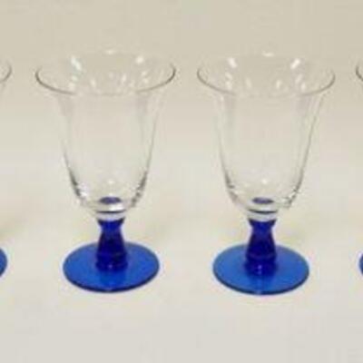 1256	SET OF EIGHT COLBALT BLUE STEMMED GOBLETS, APPROXIMATLEY 6 3/4 IN HIGH
