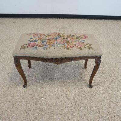 1051	CARVED WALNUT NEEDLEPOINT BENCH, APPROXIMATELY 32 IN X 16 IN X 21 IN HIGH
