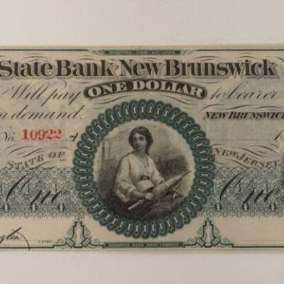 1079	ONE DOLLAR US STATE BANK OF NEW BRUNSWICK NJ 1860'S
