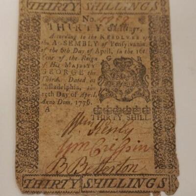 1145	1776 PHILADELPHIA COLONIAL CURRENCY THIRTY SHILLINGS, HALL & SELLERS
