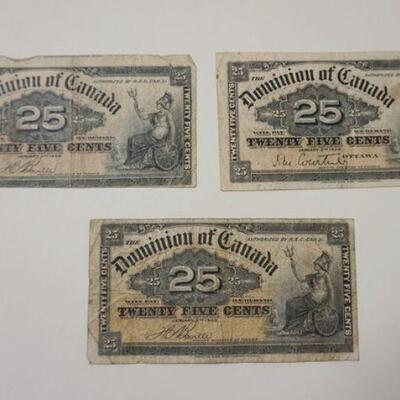 1177	DOMINION OF CANADA 25 CENT NOTE 1900, 3 PIECE LOT
