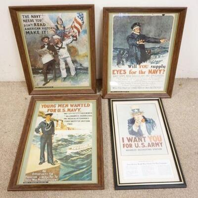 1258	LOT OF 4 FRAMED WWI POSTERS, LARGEST IS APPROXIMATELY 22 1/2 IN X 17 3/4 IN OVERALL
