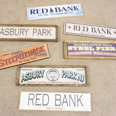 1269	GROUP OF DECORATIVE CONTEMPORARY WOOD NEW JERSEY SHORE SIGNS LARGEST IS APPROXIMATELY 7 1/2 IN X 25 1/2 IN
