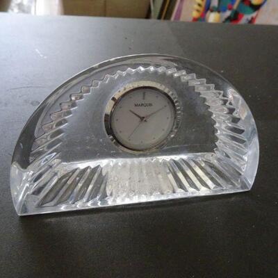 WATERFORD MARQUIS CRESENT CLOCK LEAD CRYSTAL MADE IN GERMANY.