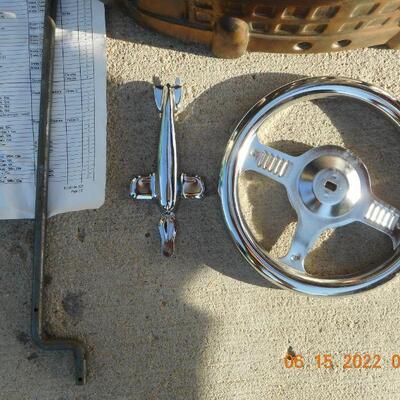 PEDAL CAR HOOD ORNAMENT AND STEERING WHEEL