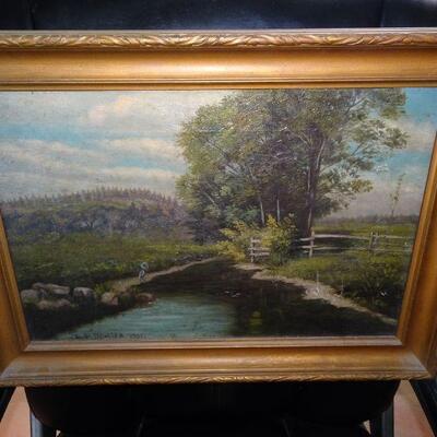 L.P. Dimich. 1910 Oil on Canvas. Needs repair lower right side.
Canvas 12" x 18". Frame    16" x 22".