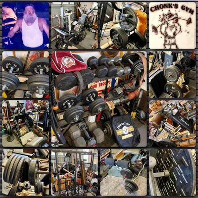 Large amount of weight lifting equipment, including weights, barbells, Bowflex, benches, etc 