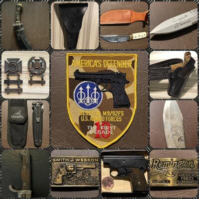 Knives, weapons, holsters, swords, etc