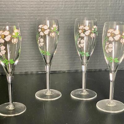 Set Of 4 Perrier Jouet Hand Painted Floral Champagne Flutes Belle Epoque-