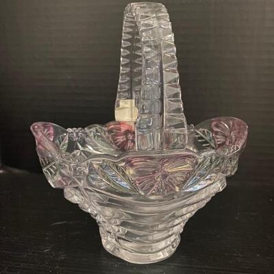 CrystalHand Painted Rose Petal Hand Cut German Crystal Basket & Bowl By Anna Hutte