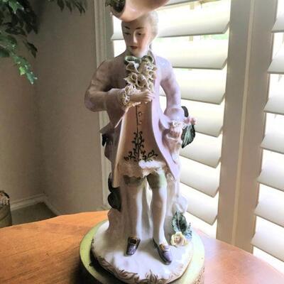 Close-up of porcelain lace figural lamp (we have the matching lady lamp also)