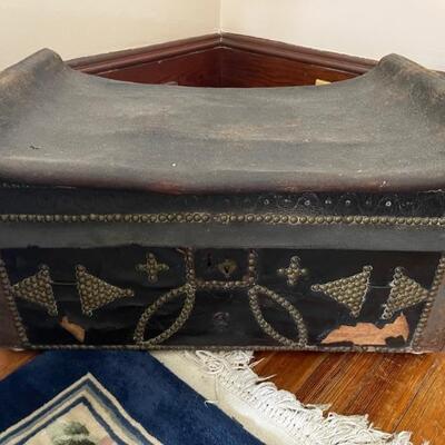 Early 1800â€™s stagecoach trunk/leather top & nailhead trim