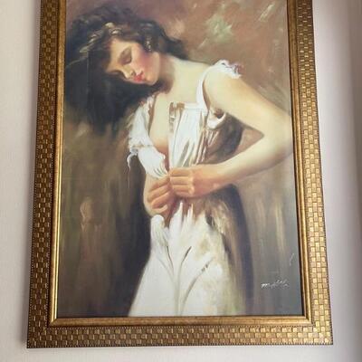 Oil on canvas- painting of a young woman, signed M Hilton