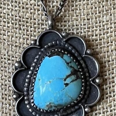 Old Pawn Sterling Silver & Turquoise Necklace