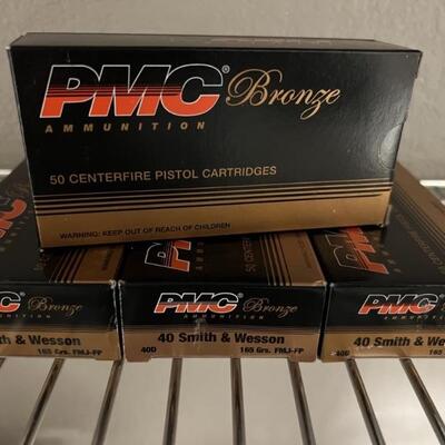 (4) Boxes of PMC Bronze Ammo, 50 Centerfire Pistol Cartridges Each, 40 Smith & Wesson, 165 Grs. FMJ-FP