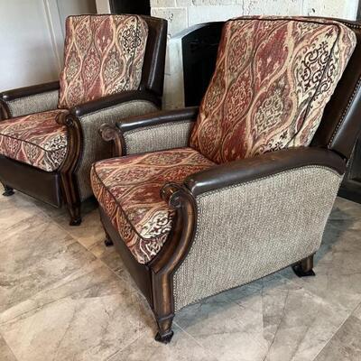 (2) Mixed Upholstery w Leather Recliners by Hooker Furniture