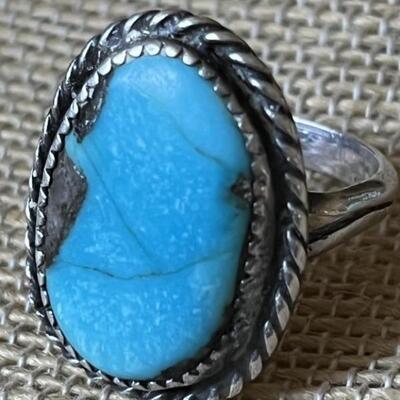 Sterling Silver & Turquoise Navajo Ring Size 7