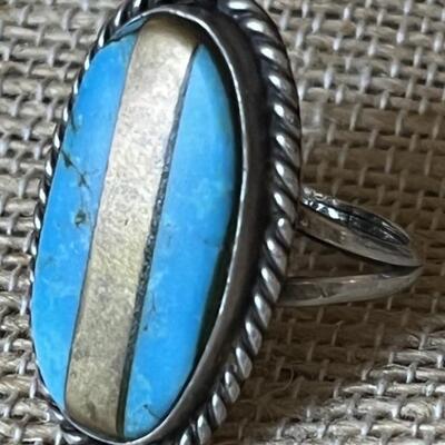Sterling Silver & Turquoise Ring w/ Inlaid Metal