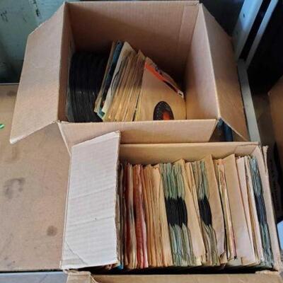 #3044 â€¢ Approx 100 45RPM Vinyl Records from 40s-60s Era: Includes Much Monkey Business by the Gadabouts, Hey Look Me Over by the Pete...