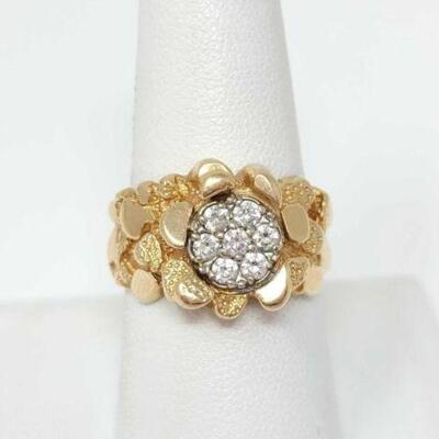 #854 • 14k Gold Nugget Cluster Ring with Diamonds, 9g: Weighs Approx: 9g Ring Size: 8.5. 