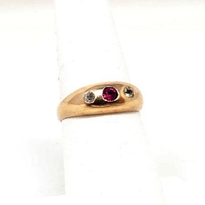 #858 • 14k Gold Diamond And Sapphire Ring, 4.3g: Weighs Approx 4.3g Ring Size: 6.5. 
