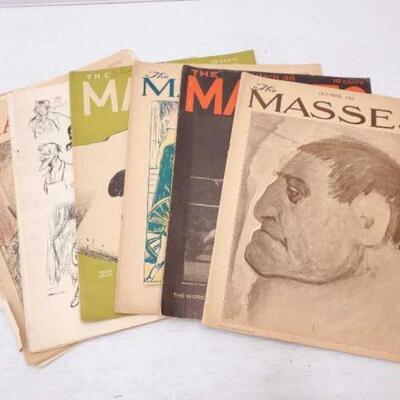 #1428 â€¢ 5 Antique The Masses Magazines: Includes October 1916, March 1915, September 1915, September 1915, June 1915, and July 1915...
