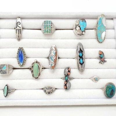 #968 â€¢ (15) Sterling Silver Rings, 96.7g