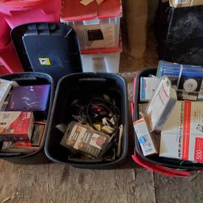#9518 â€¢ 3 Totes Of Cords, Phones, Computer Parts, And More. 