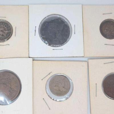 #1290 • (6) U.S. Coins: Includes 1863 and 1901 Indian Head Penny, 1840 and 1851 Braided Hair Large Cent and More. 