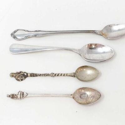 #950 • 4 Sterling Silver Spoons, 48g: Weighs Approx: 48g Stamps Include Toddletime Stainless by Oneida, Amsilco, Italy and Sterling BH...
