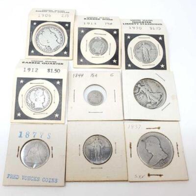#1194 • U.S. Coin Collection: Includes 1906 Barber Half Dollar, 1913 Barber Dime, 1930 Standing Liberty Quarter, 1912 Barber Quarter,...