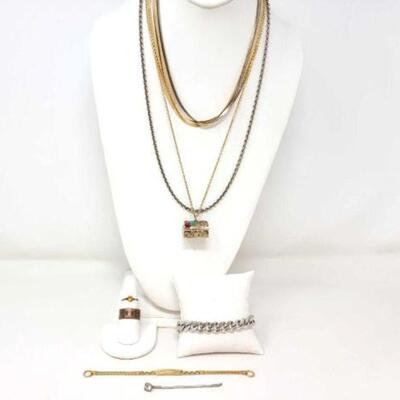 #1000 â€¢ Costume Jewelry Includes Chains, Bracelets, Rings, and More Ring Sizes: 5 and 9. 