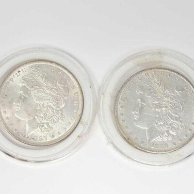 #1220 • (2) 1897 & 1889 Morgan Silver Dollars: Philadelphia Mints. 