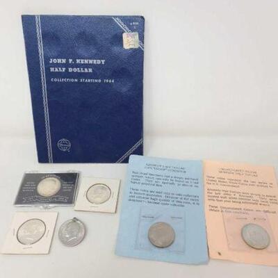 #1258 • U.S. Coin Collection: John F. Kennedy Half Dollar 1964 Album with (6) 1967-1971, Kennedy Half Dollars and (1) 1963 Benjamin...