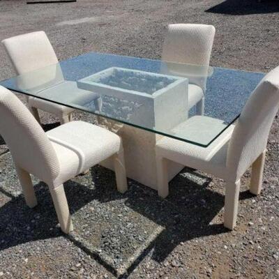 #10486 â€¢ Glass Top Dinning Room Table And 4 Chairs: Table Measures Approx: 41" x 72" x 29" Chairs Me