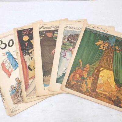 #1430 â€¢ 5 Antique Magazines: Includes Jugend No.25, Lustige BlÃ¤tter No.14, Lustige BlÃ¤tter No. 15, Lustige BlÃ¤tter No. 6, and Boches.