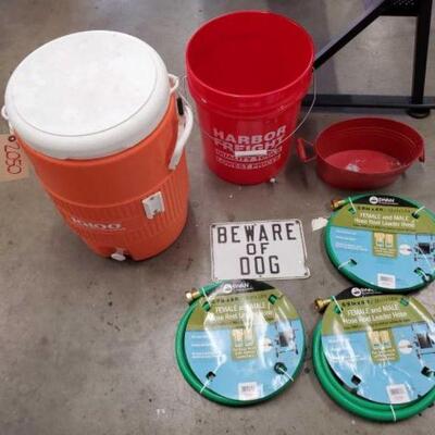 #3000 â€¢ Female and Male Hose Reel Leader Hoses, Igloo 8-Gal Beverage Cooler, Bucket, and More: 