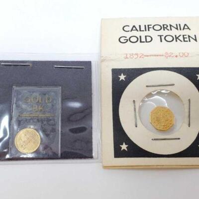 #1150 • 1924 8K Gold Saint Gaudens Miniature Coin and 1852 California Gold Token. 