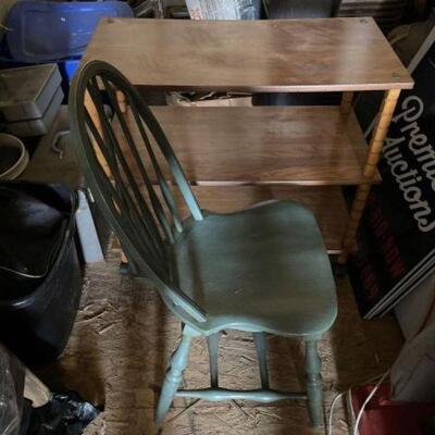 #9500 â€¢ Wooden Shelf And Chair. Shelf Measures Approx 32"x16â€x29â€.