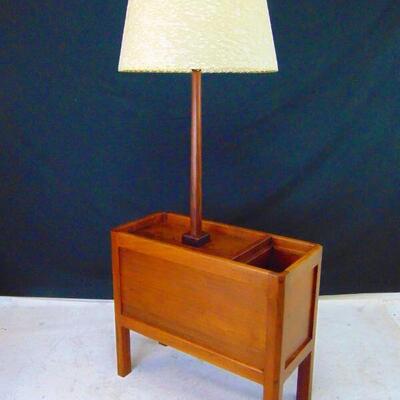 Mid Century Solid Walnut Lamp, End Table, Magazine Rack