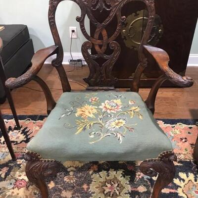 1849 Frederick Parker & Sons walnut repro Chippendale armchair with needlepoint upholstery $895