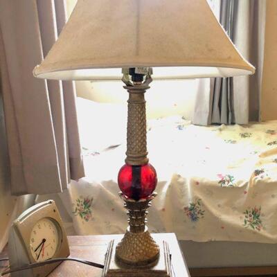 Vintage Lamp with Cranberry Glass $25