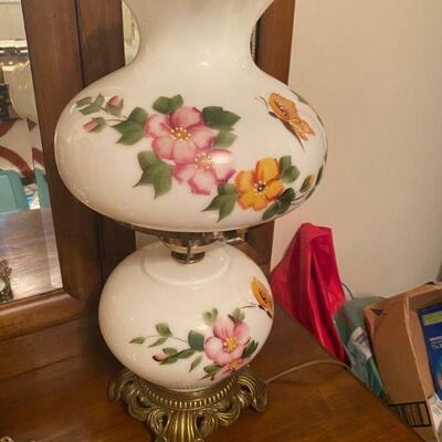 Fenton style painted lamp