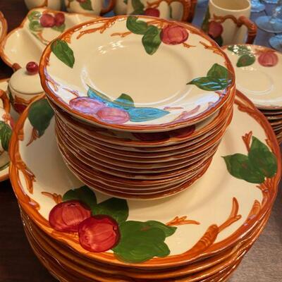 Franciscan Earthenware, Apple pattern, 4 serving platters, cream & sugar, Butter dish, 2 bowls, salt and pepper, 6 coffee mugs, 11 cups...